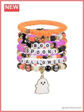 7 Pack Halloween Stretch Beaded Bracelets Unisex Costume Party Favors